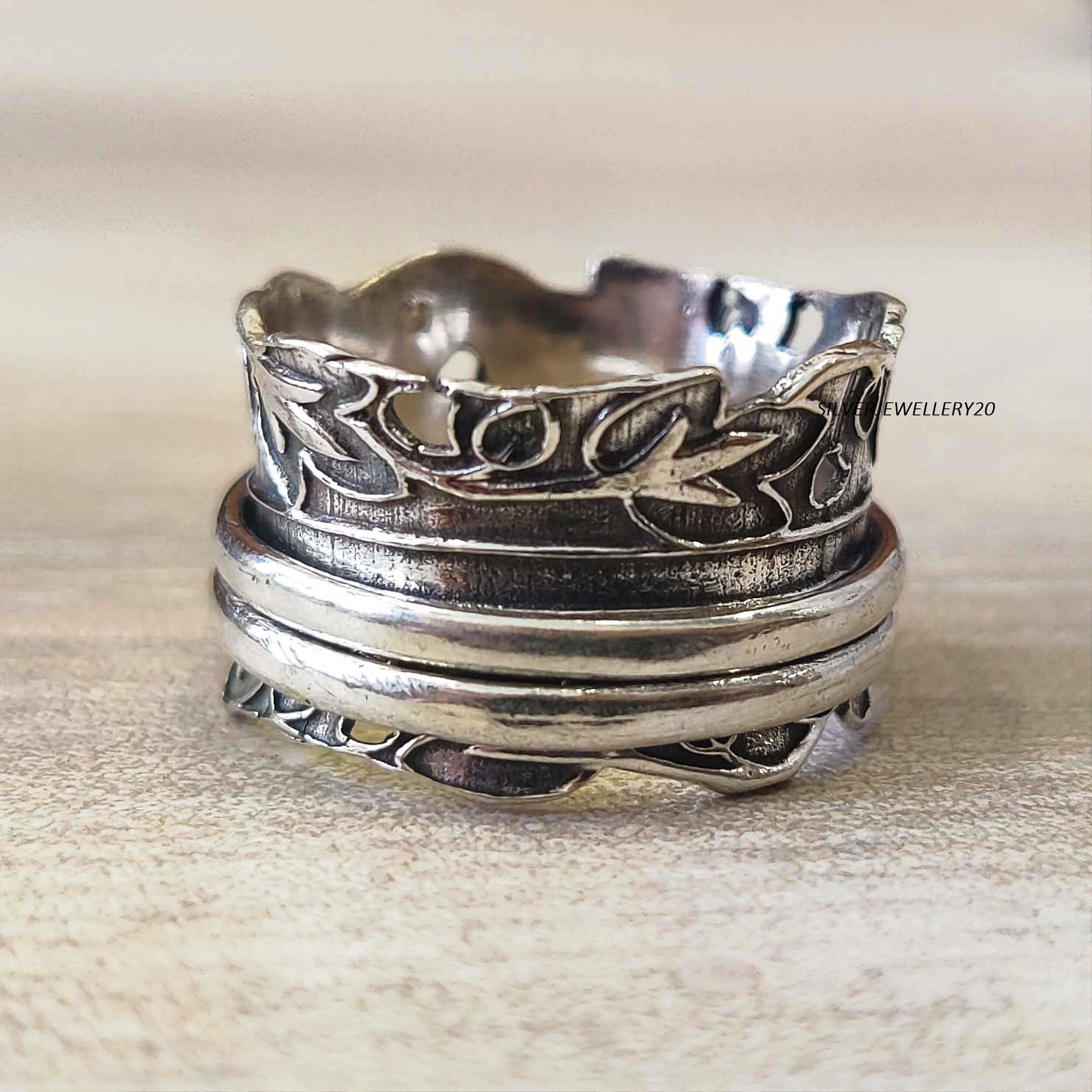 Sterling Silver Spinner Ring, Handmade Meditation Fidget Ring - Etsy