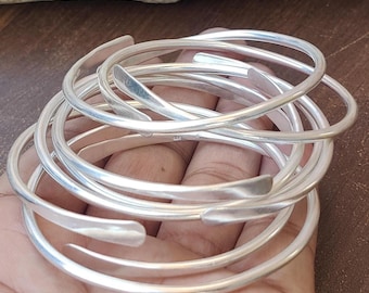 7 Set of 925 Sterling Silver Handmade Adjustable Cuff Bangles Christmas Gift