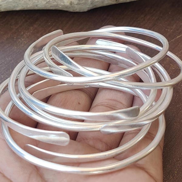 7 Set of 925 Sterling Silver Handmade Adjustable Cuff Bangles Christmas Gift