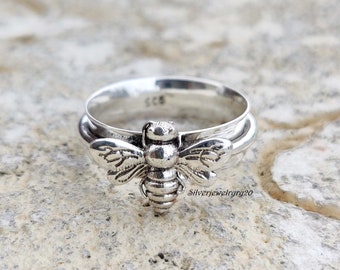 Handmade Sterling Silver Honey Bee Spinner Ring, Anxiety Ring