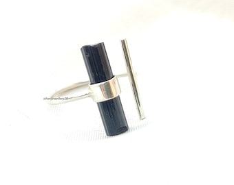 Bague crayon en tourmaline noire, bague en tourmaline, bague faite main, bague en tourmaline, bague en argent sterling, cadeau pour maman, cadeau pour lui ***