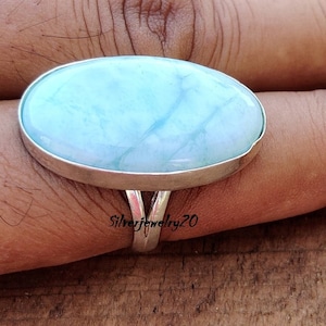 Oyster Copper Turquoise Ring , 925 Sterling Silver Ring , Wedding Ring , Promise Ring , Gift for Women , Silver Jewelry, Gift for her Natural Larimar