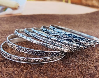 Sterling Silver Bangles, 7 Design Bangles, Stackable Bangles, 925 Silver Bangle for Her/him, Handmade Bangles for Gift on Christmas**