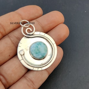 Natural Larimar Silver Pendent , 925 Sterling Silver Pendant, Genuine Larimar , Larimar Gemstone ,925 Silver Pendant GIFT FOR MOM ***