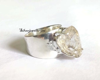 Anillo de diamantes Herkimer, plata de ley 925, piedra Herkimer Dimond, anillo de diamantes Herkimer en bruto, anillo de mujer, anillo hermoso, anillo de piedras preciosas ***