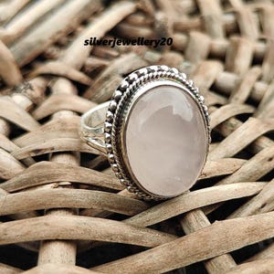 Pink Rose Quartz Ring, Solid 925 Sterling Silver Ring, Dainty Ring, Rose Quartz Stacking Jewelry, Silver Designer ring ,Gift For Her.
