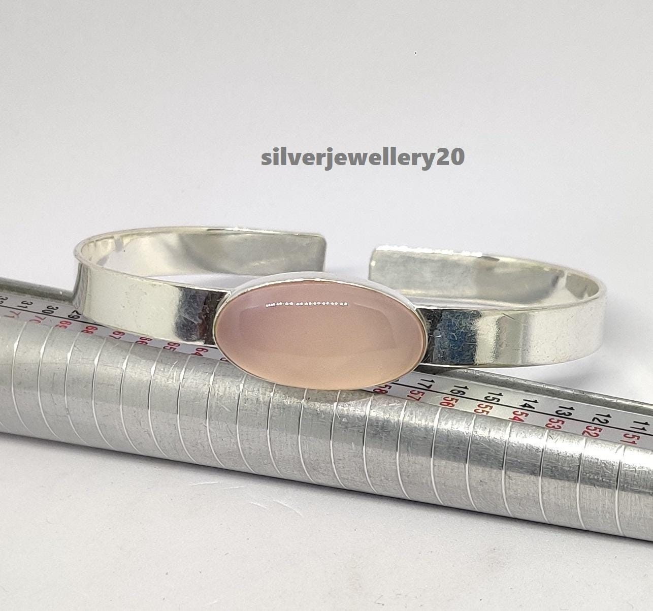 Bracciale Regolabile In Argento 925 Con Quarzo Rosa - Ciondoli Tradizionali - Fatto A Mano India - Foto 5