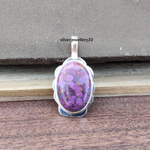 Edelsteen paars koperen turkoois hanger, 925 zilveren hanger ketting, ovale cabochon hanger, paarse steen, koper, beste prachtige cadeau ..
