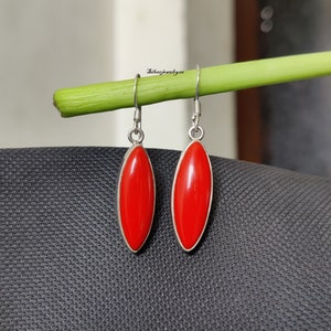 Coral Earring , 925 Sterling Silver Earring , Birthday Gift Earring , Handmade Earring , Coral Jewelry , Rad Stone Earring , Dainty Earring