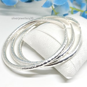Hammered Silver Bangles 925 sterling silver 3 Options bangles Buy 1, 2 or 3 Stackable Kada Bracelet Handmade Minimalist Jewelry Gift for Her