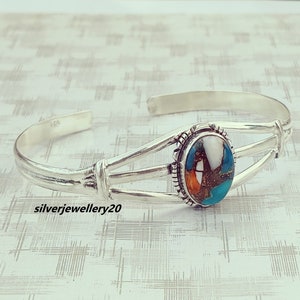 Startling Oyster Natural Turquoise Cuff Bracelet – 925 Sterling Silver, Cushion Cut, Handmade From Mexico