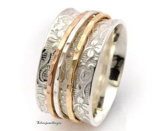 925 Sterling Silver Texture Spinner Ring, Women's Meditation Ring