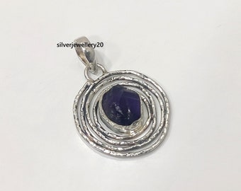 Raw Tanzanite Silver Pendant, Handmade Boho Necklace, Healing Crystal