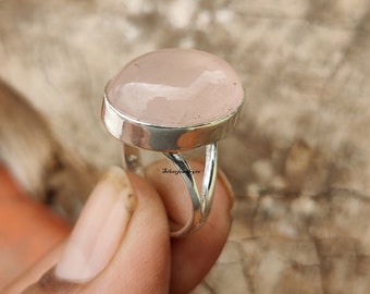 Rose Quartz Ring, 925 Sterling Silver, Oval Gemstone, Women