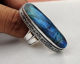 Bague labradorite, bague en argent sterling 925, belle bague, bague avec pierres précieuses, bijoux en argent, cadeau pour elle, bague de mariage, bague bohème