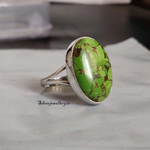 Green Copper Turquoise Ring, 925 Sterling Silver Ring, Handmade Ring, Beautiful Ring, Green Stone Ring ,Wonderful Gift For Girls And Women