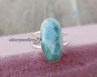 Natural Larimar Ring , 925 Sterling Silver Ring , Popular Gemstone Ring , Handmade Ring , Designer Ring , Silver Jewelry , Promise Ring***