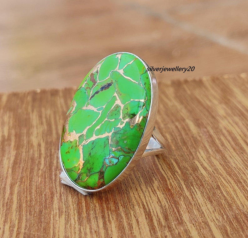 Oyster Copper Turquoise Ring , 925 Sterling Silver Ring , Wedding Ring , Promise Ring , Gift for Women , Silver Jewelry, Gift for her Green Turquoise