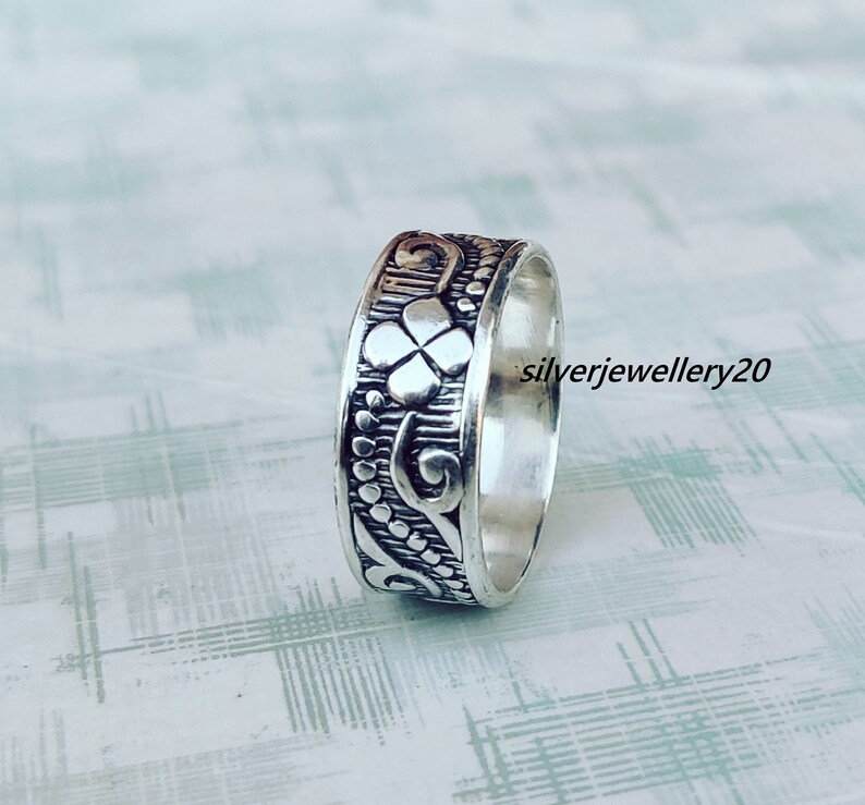 Handmade Sterling Silver Boho Ring, Floral Band - Etsy