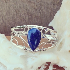 Lapis Lazuli Armreif, 925 Sterling Silber Armreif, Boho Armreif, Vintage Armband, Handgefertigter Armreif, Edelstein Armreif, Lapis Silber Armreif