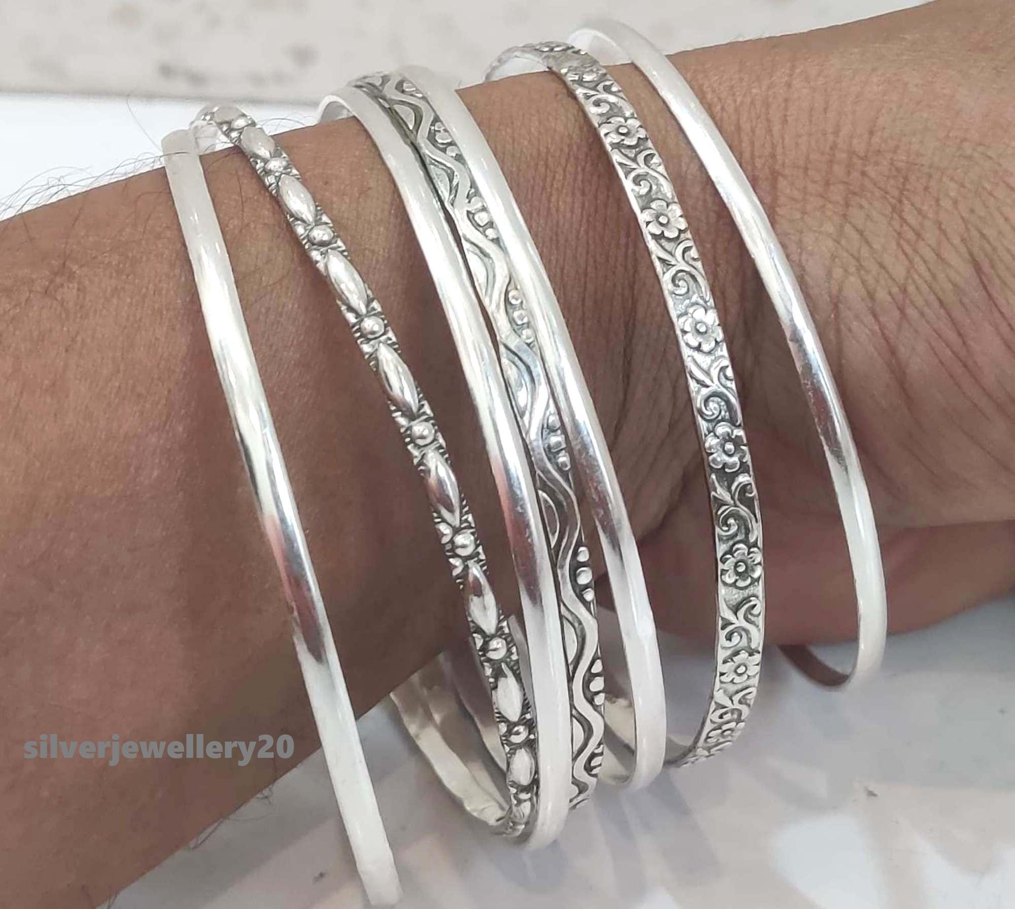 Handmade 925 Sterling Silver Bangle Set, Stackable Silver Bangles