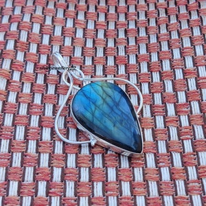 Labradorite Pendant Necklace | Pear Shape, 925 Sterling Silver, Blue Flash