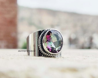 Mystic Topaz Silver Ring , 925 Sterling Silver Ring , Handmade Silver Ring ,Mystic Silver Ring ,Statement Style Ring ,Gift For Her