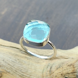 Aquamarine Ring, 925 Silver Ring, Band Ring,  Blue Ring, Handmade Ring, Women Ring, Vintage Ring, Beautiful Ring, Wedding Gift For Mom ***