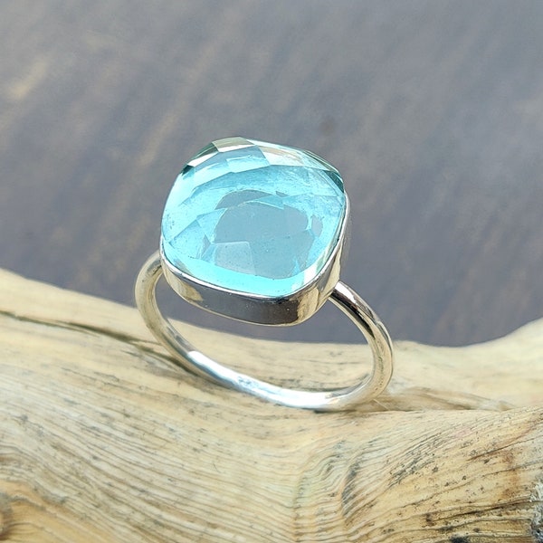 Aquamarine Ring, 925 Silver Ring, Band Ring,  Blue Ring, Handmade Ring, Women Ring, Vintage Ring, Beautiful Ring, Wedding Gift For Mom ***