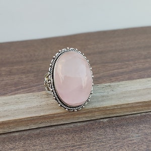 Baguette Rose Quartz 925 Sterling Silver Ring, Dainty Ring, Rose Quartz Stacking Jewelry, Silver ring Gift For Her gift Mom lovely ring