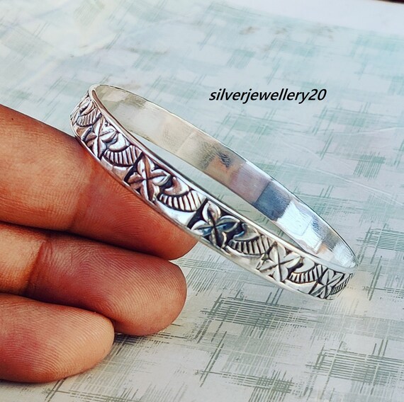 Handmade Sterling Silver Floral Bangle, 925 Silver - Etsy