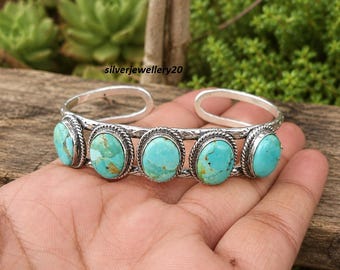 Kingman turquoise verstelbare armband 925 sterlingzilver vijf stenen Kingman turquoise handgemaakte zuidwestelijke sieraden Boho statement armband