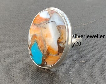 Bague turquoise huître, argent sterling 925, bague tendance bohème