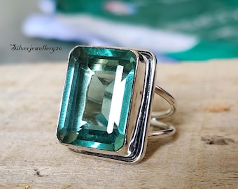 Aquamarine Ring, Silver Band Ring, 925 Sterling Silver, Gemstone Ring, Promised Ring, Popular Ring, Handmade Ring, Women Ring, Gift For Her