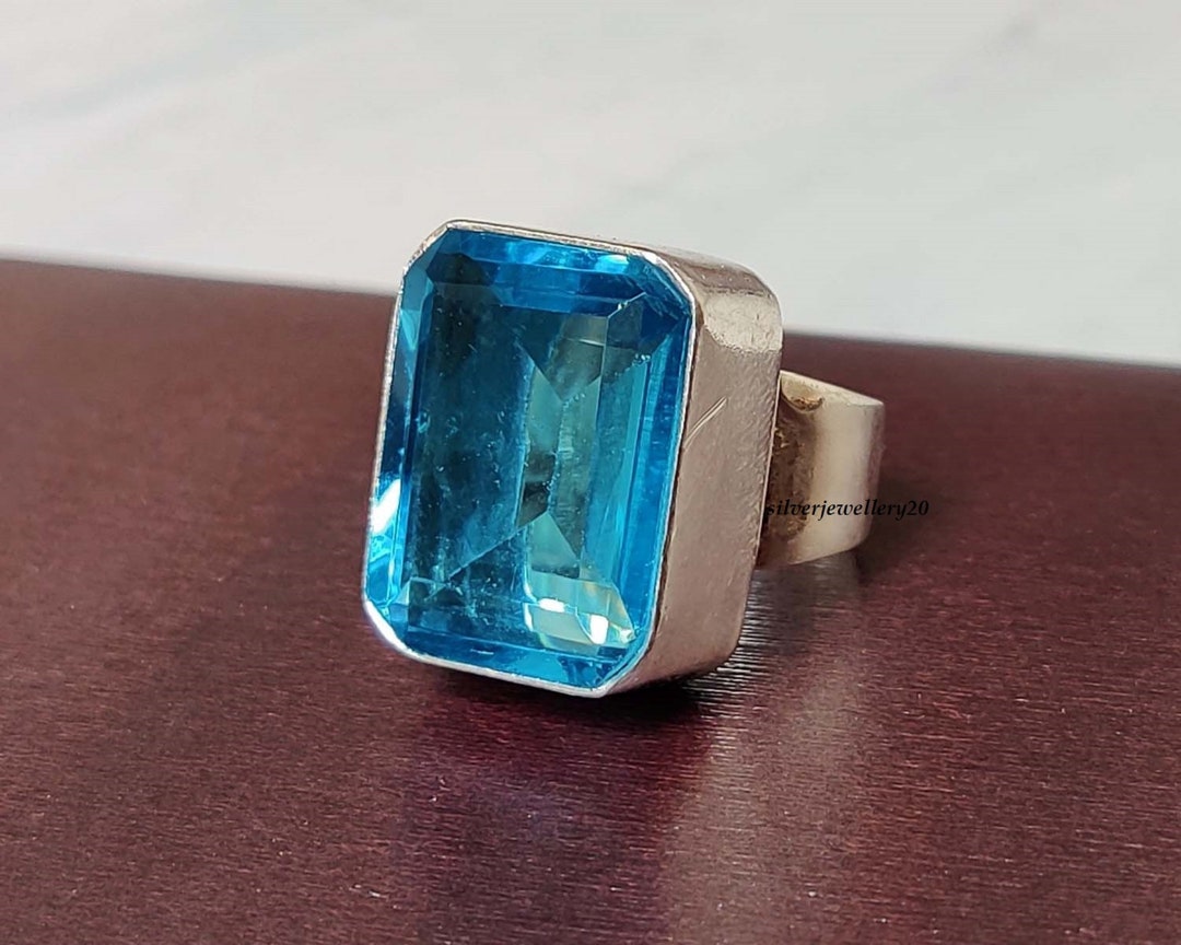 Real Blue Topaz Rings Handmade Natural Blue Topaz 925 Silver Ring, Boho Statement Ring - Etsy