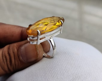 Natural Citrine 925 Sterling Silver Ring, Handmade Boho Ring