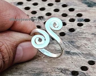 Handmade Sterling Silver Double Spiral Ring | Adjustable Celtic Boho Jewelry