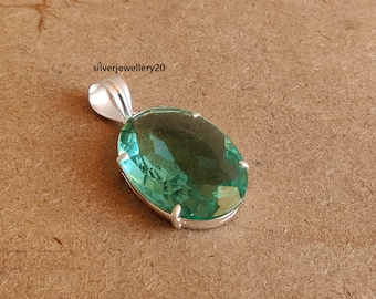 Aquamarine Gemstone Sterling Silver Pendant, March Birthstone (25x30mm)