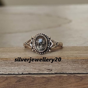 Black Rutile Gemstone Ring, .925 Sterling Silver Bezel Ring