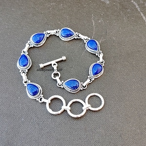 Lapis lazuli Bracelet, 925 Sterling Silver Bracelet , Adjustable Bracelet , Gemstone Bracelet, Gift for Women, Boho Bracelet ,Silver Jewelry