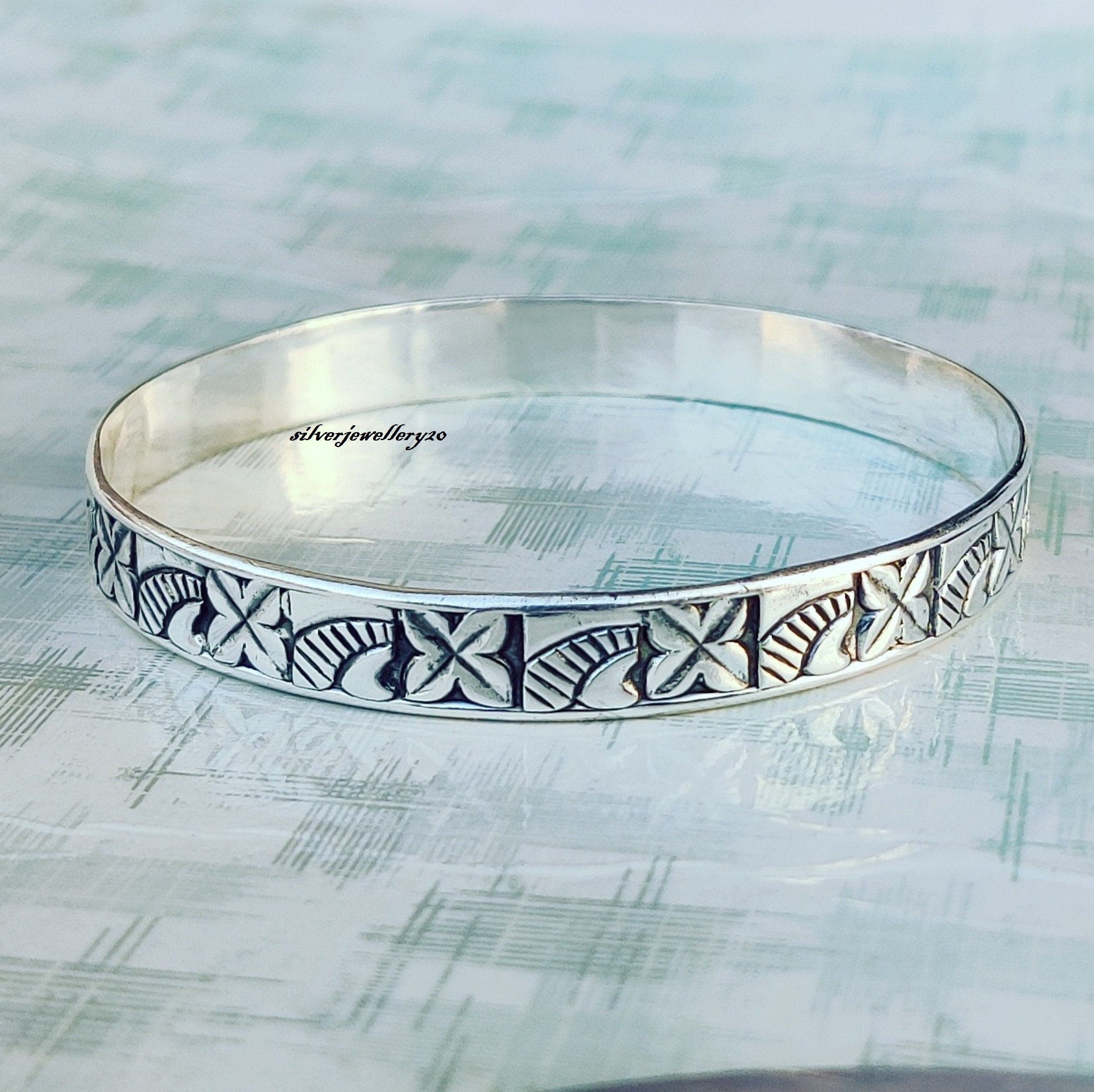 Handmade Sterling Silver Floral Bangle, 925 Silver - Etsy