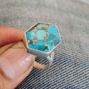 Blue Copper Turquoise Ring , Band Ring , 925 Sterling Silver , Designer Ring , Handmade Ring , Gemstone Ring , Women Ring , Worry Ring ***