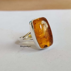 Natural Baltic Amber Ring, Cushion Shape, Promise Ring, 925 Sterling Silver, Anniversary Gift, Beautiful Ring, Gift For Her****