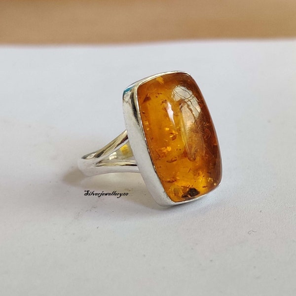 Natural Baltic Amber Ring, Cushion Shape, Promise Ring, 925 Sterling Silver, Anniversary Gift, Beautiful Ring, Gift For Her****