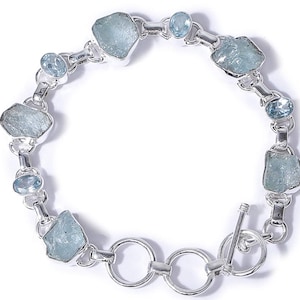 Aquamarine Bracelet , 925 Sterling silver , Gemstone Bracelet , Gift for her , Hammered Bracelet , Designer Bracelet , Popular Bracelet ***