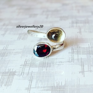 925 Sterling Silver Ring Natural Citrine & Garnet Dual Birth Stone Ring Handmade Jewelry Gift For Her Birthday gift Gift for mom.