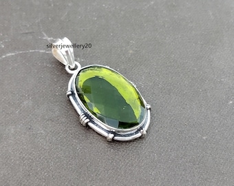Handmade Oval Peridot Pendant, 925 Sterling Silver Anniversary Gift
