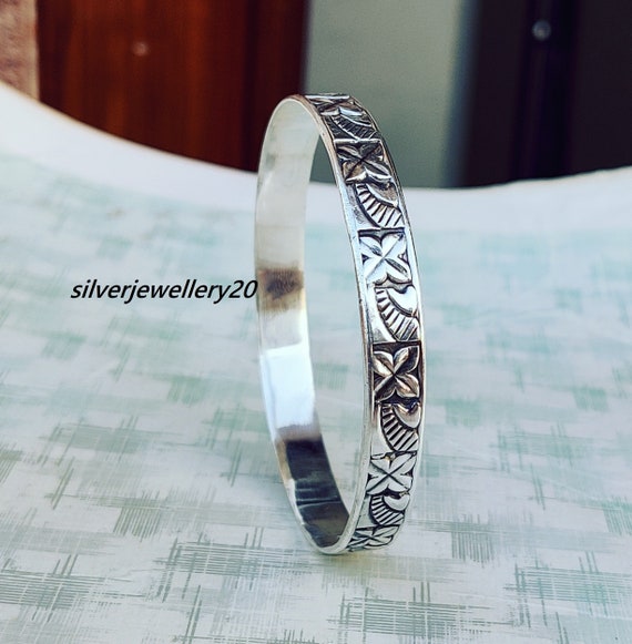 Handmade Sterling Silver Floral Bangle, 925 Silver - Etsy