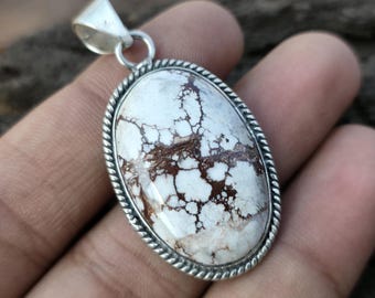Wild Horse Jasper Pendant, 925 Sterling Silver, Boho Oval Necklace