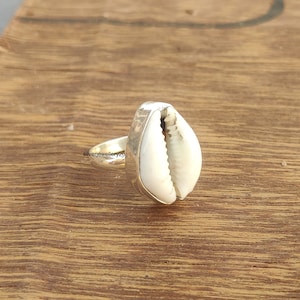 Sterling Silver Cowrie Shell Ring, Boho Yoga Jewelry